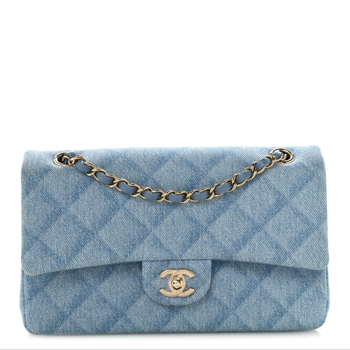 Medium Quilted Flap Shoulder Bag - Light Blue