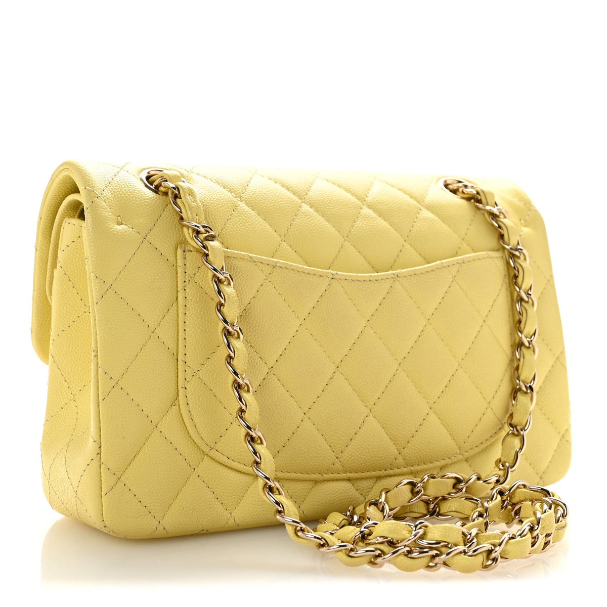 Small Quilted Caviar Flap Shoulder Bag - Yellow