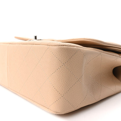 Quilted Caviar Flap Shoulder Bag - Beige