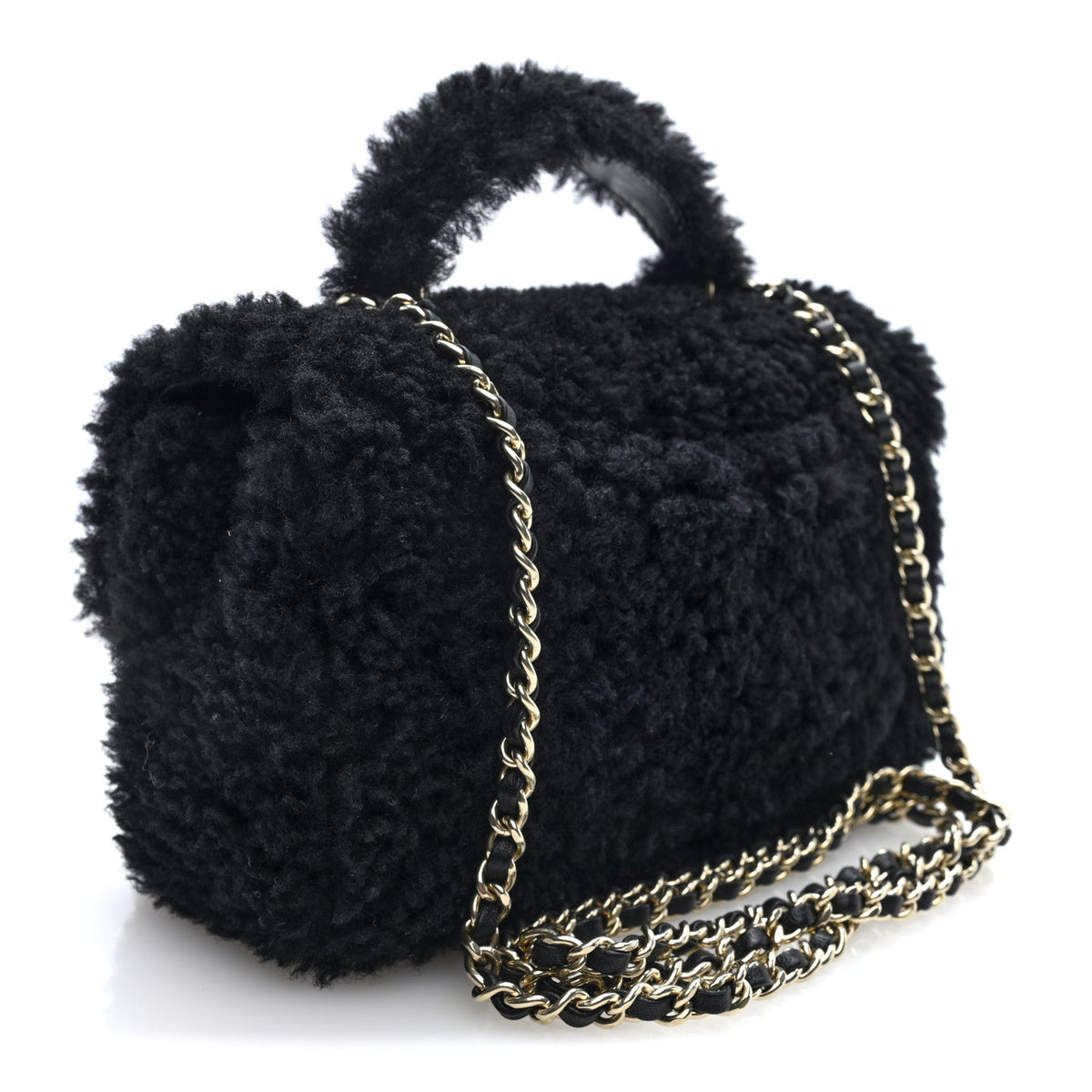 Mini Quilted Shearling Flap Shoulder Bag - Tan
