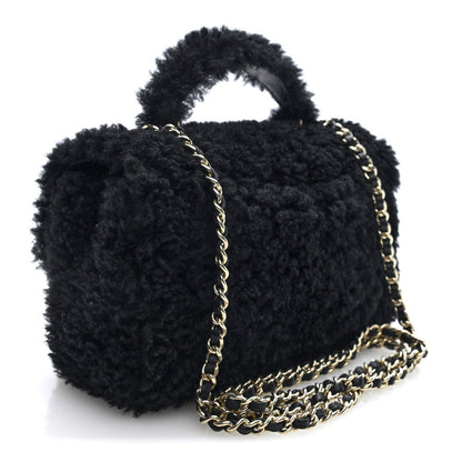 Mini Quilted Shearling Flap Shoulder Bag - Tan