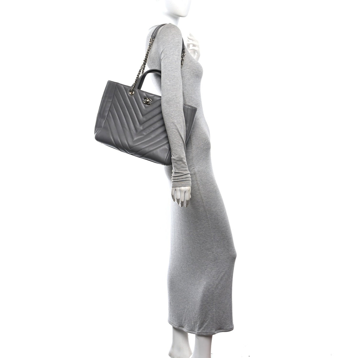 Large Quilted Calfskin Tote Bag - Grey