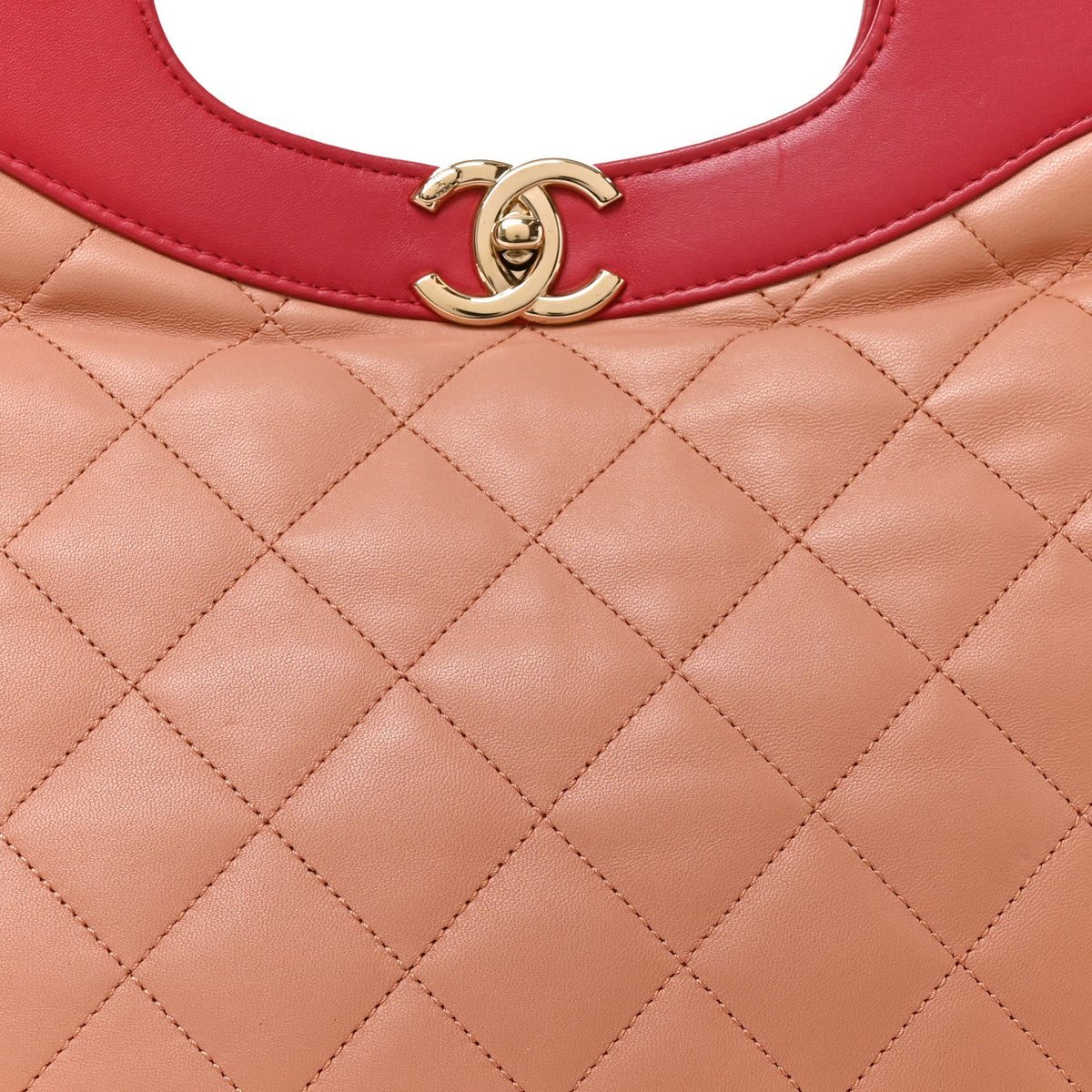 Large Quilted Calfskin Handbag - Beige