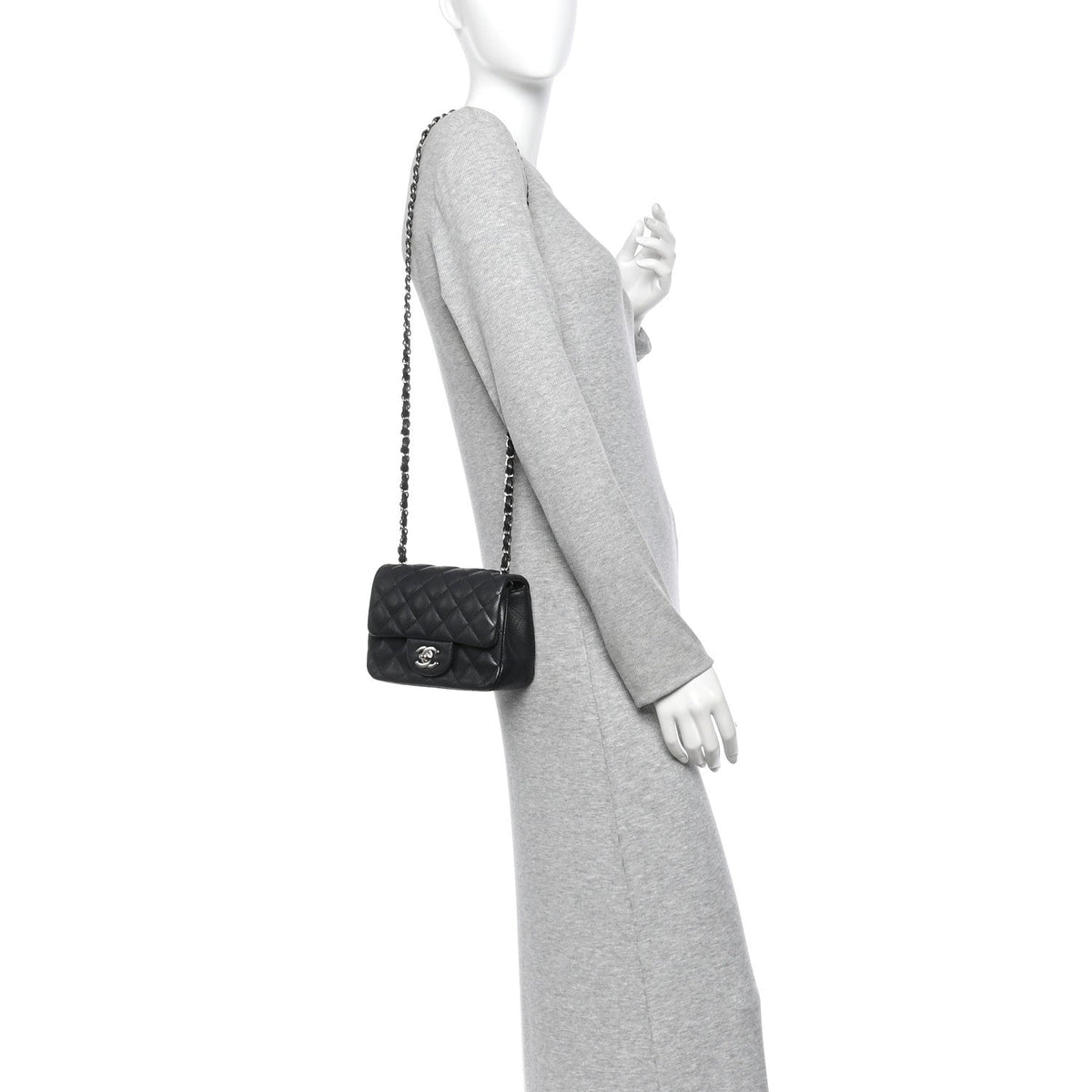 Mini Quilted Caviar Flap Shoulder Bag - Black
