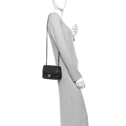 Mini Quilted Caviar Flap Shoulder Bag - Black