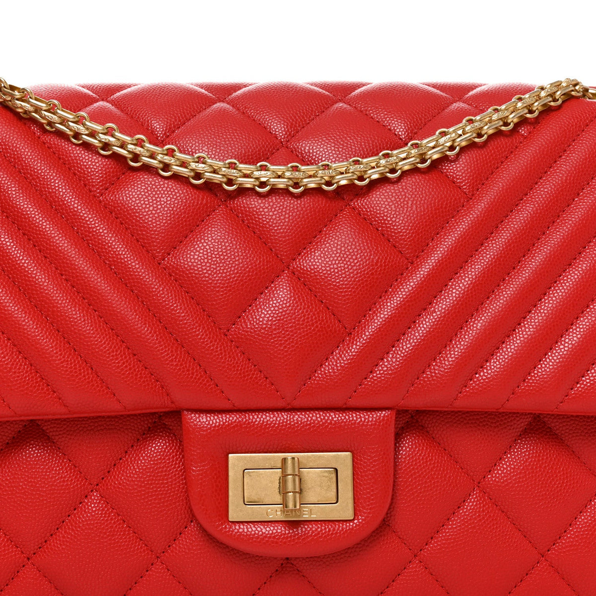 Quilted Caviar Flap Shoulder Bag - Red