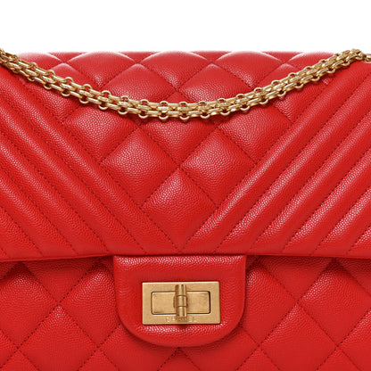 Quilted Caviar Flap Shoulder Bag - Red