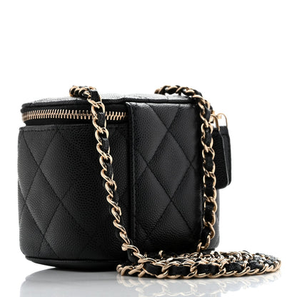 Mini Quilted Caviar Handbag - Black