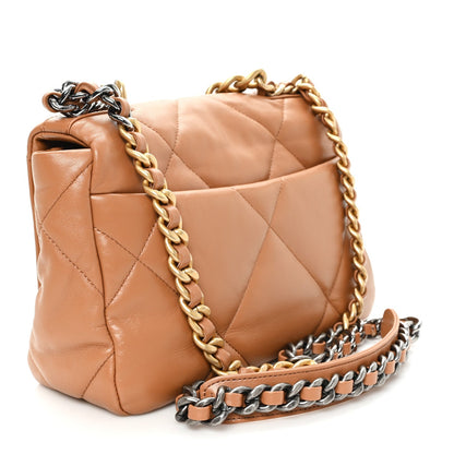 Medium Quilted Lambskin Flap Shoulder Bag - Brown