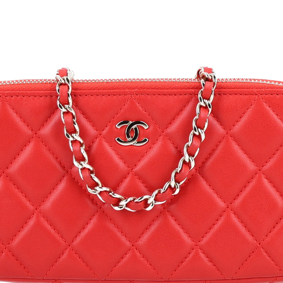 Small Quilted Lambskin Clutch Bag - Red