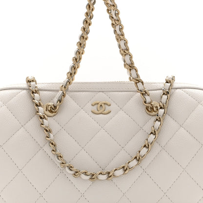 Quilted Caviar Clutch Bag - White