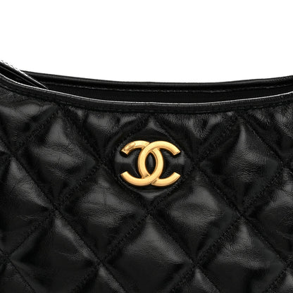 Quilted Lambskin Hobo Bag - Black