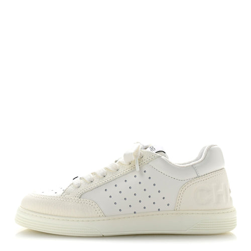 Grained Calfskin Fabric Logo Sneakers White White