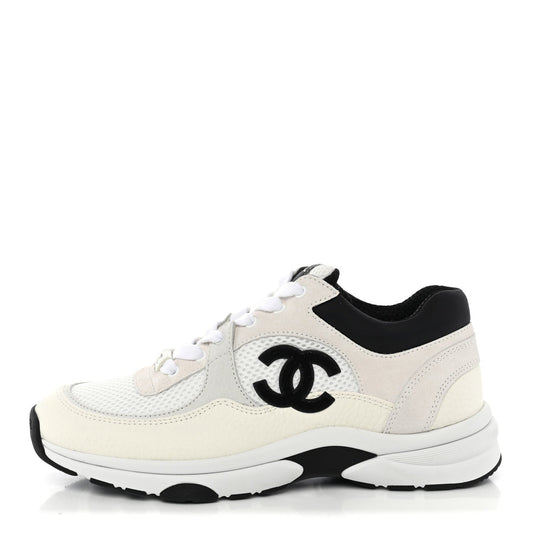 Mesh Suede Grained Calfskin CC Sneakers White Black