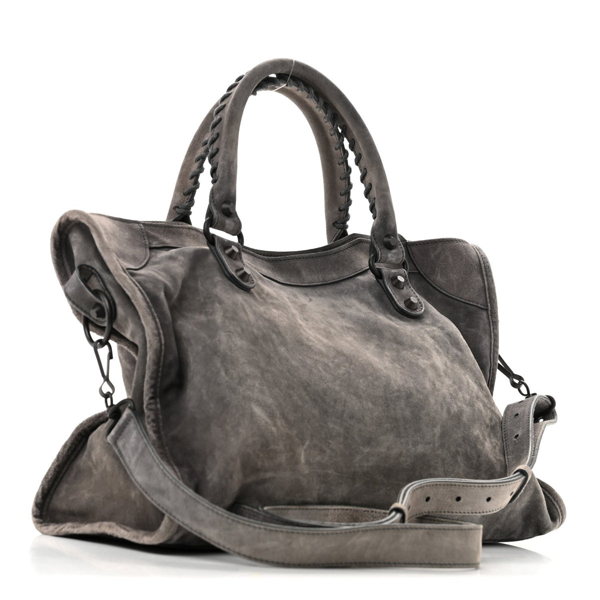 Medium Calfskin Suede Handbag - Grey