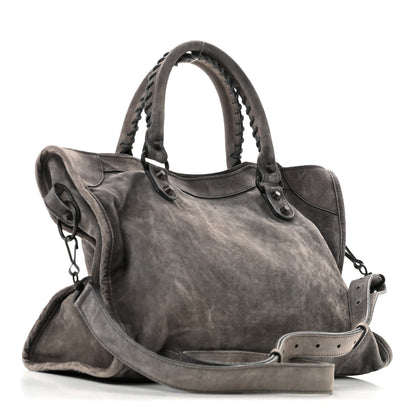 Medium Calfskin Suede Handbag - Grey