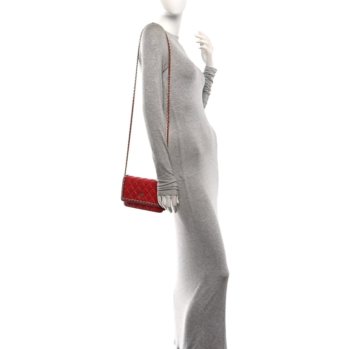 Quilted Lambskin Wallet Bag - Red