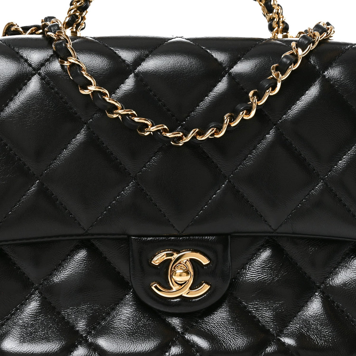 Quilted Lambskin Flap Shoulder Bag - Black