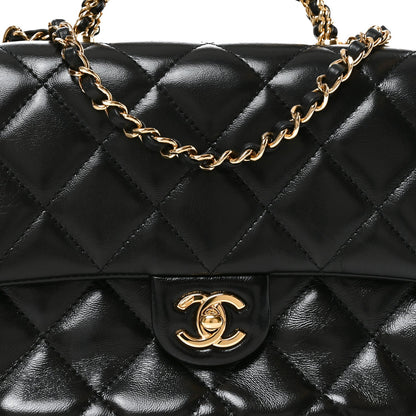 Quilted Lambskin Flap Shoulder Bag - Black
