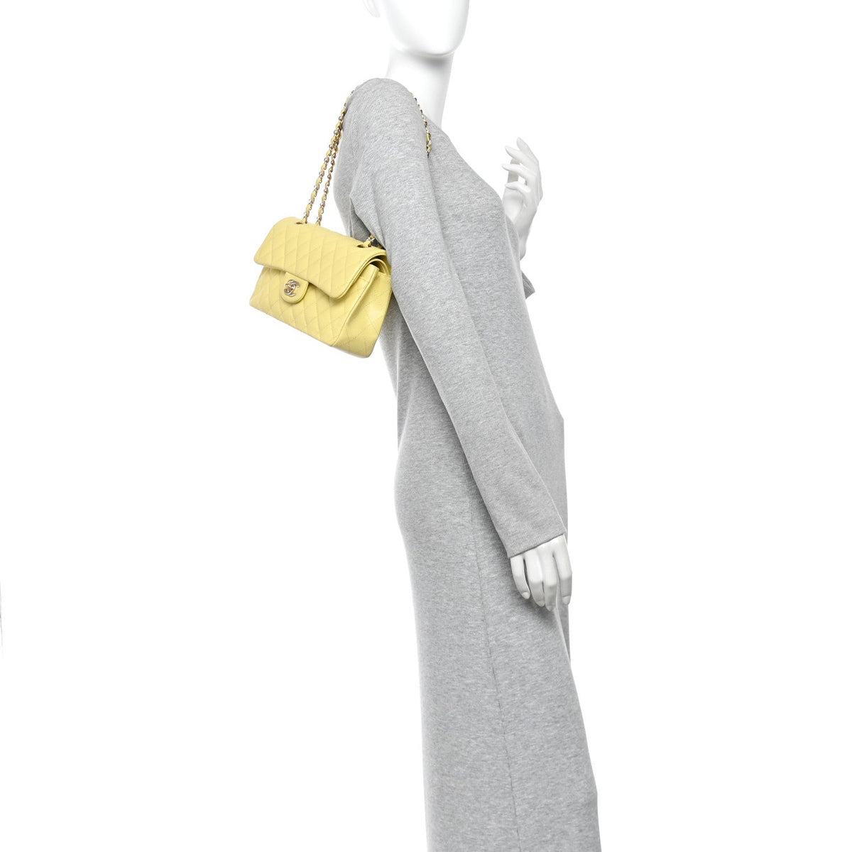 Small Quilted Caviar Flap Shoulder Bag - Yellow