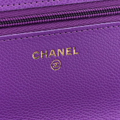 Quilted Caviar Wallet Bag - Purple