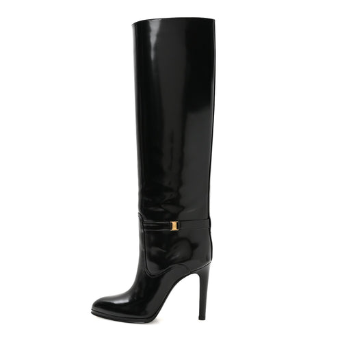 Patent Calfskin Linda Boots Black
