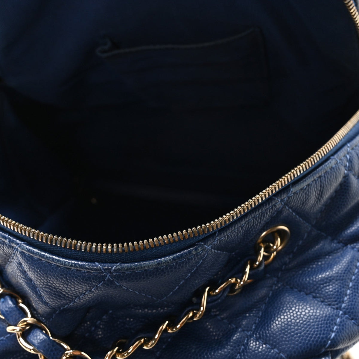 Large Quilted Caviar Backpack - Blue