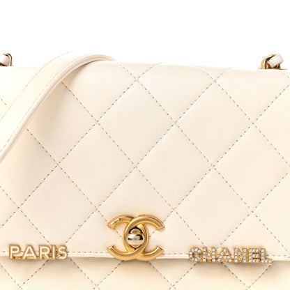 Mini Quilted Lambskin Flap Shoulder Bag - White