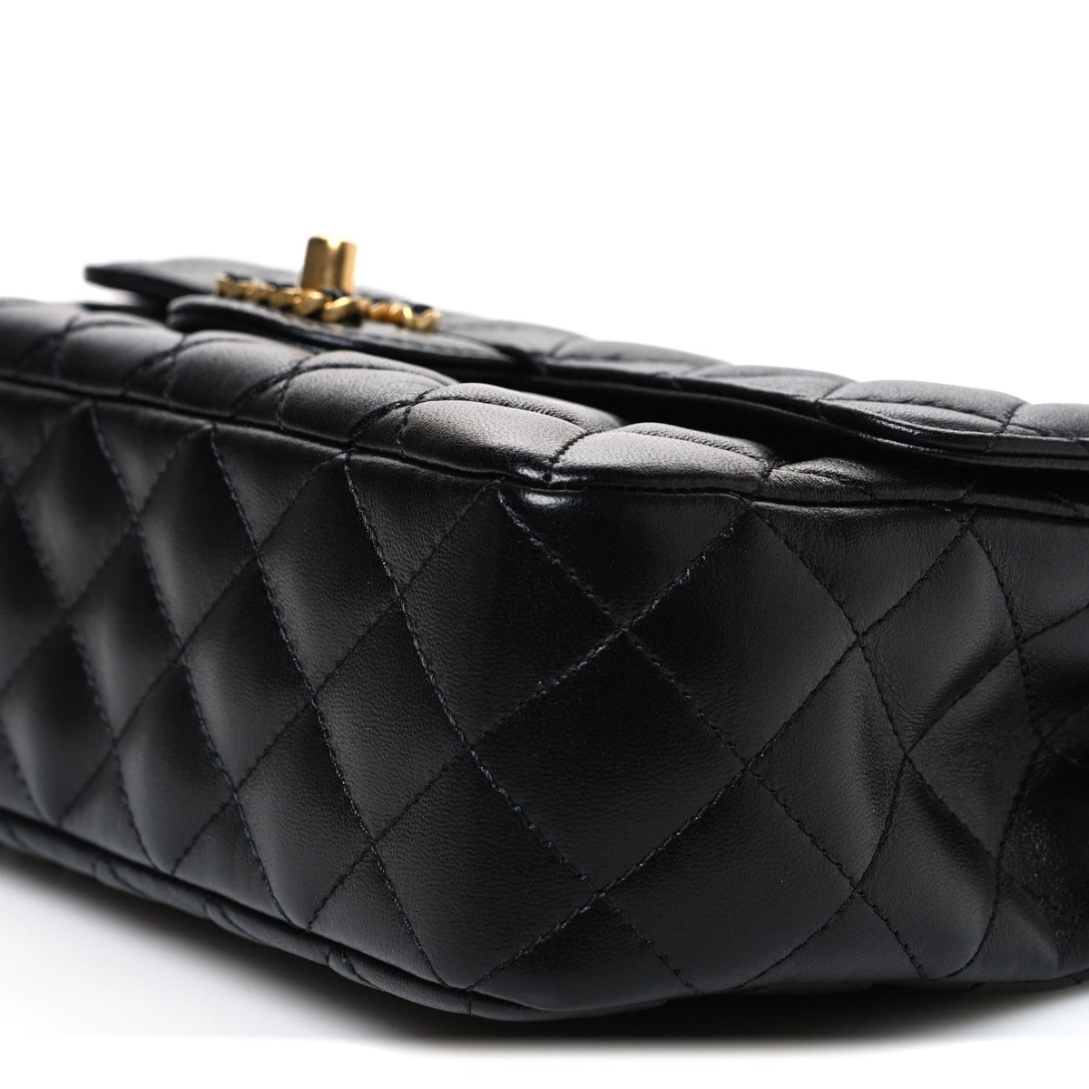 Small Quilted Lambskin Flap Shoulder Bag - Black