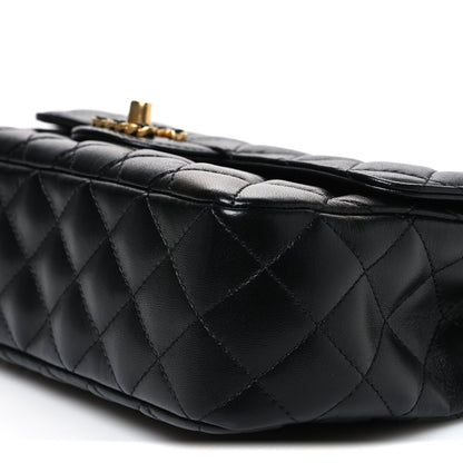 Small Quilted Lambskin Flap Shoulder Bag - Black