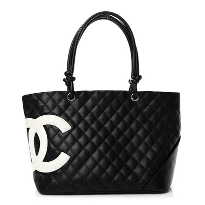 Large Quilted Calfskin Tote Bag - Black