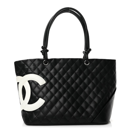 Large Quilted Calfskin Tote Bag - Black