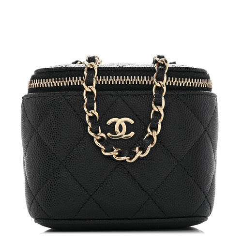 Mini Quilted Caviar Handbag - Black