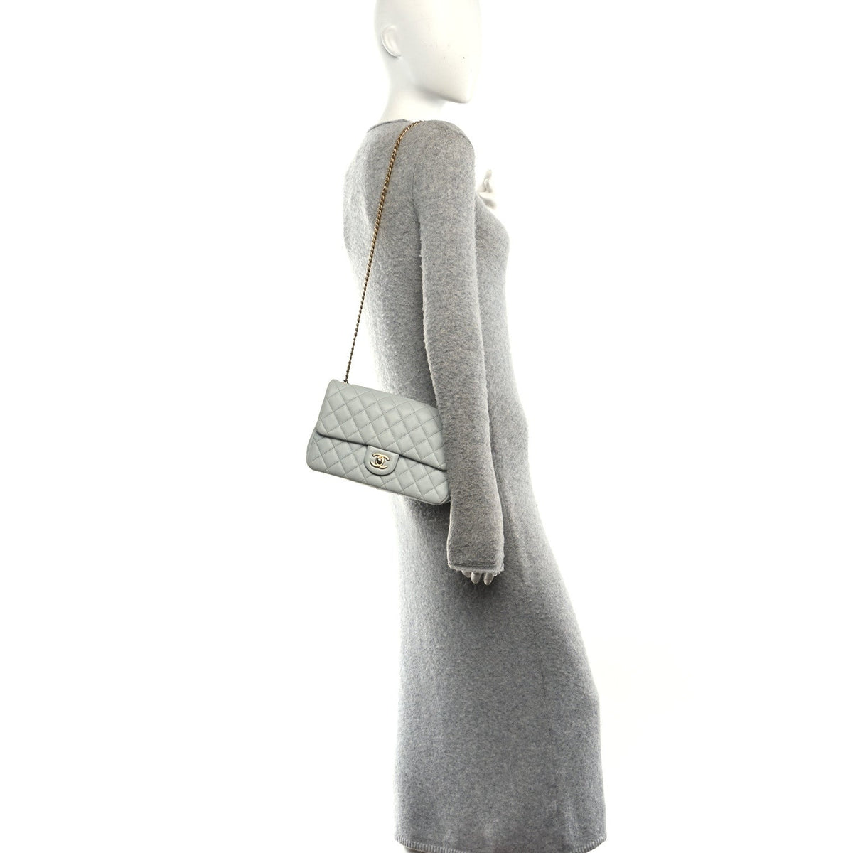 Small Quilted Lambskin Flap Shoulder Bag - Light Blue