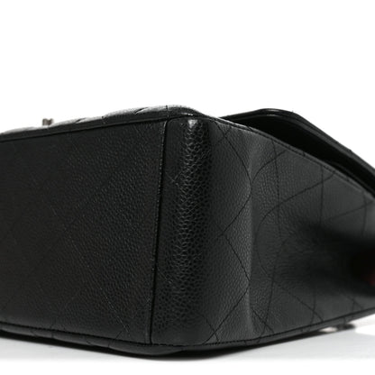 Maxi Quilted Caviar Flap Shoulder Bag - Black