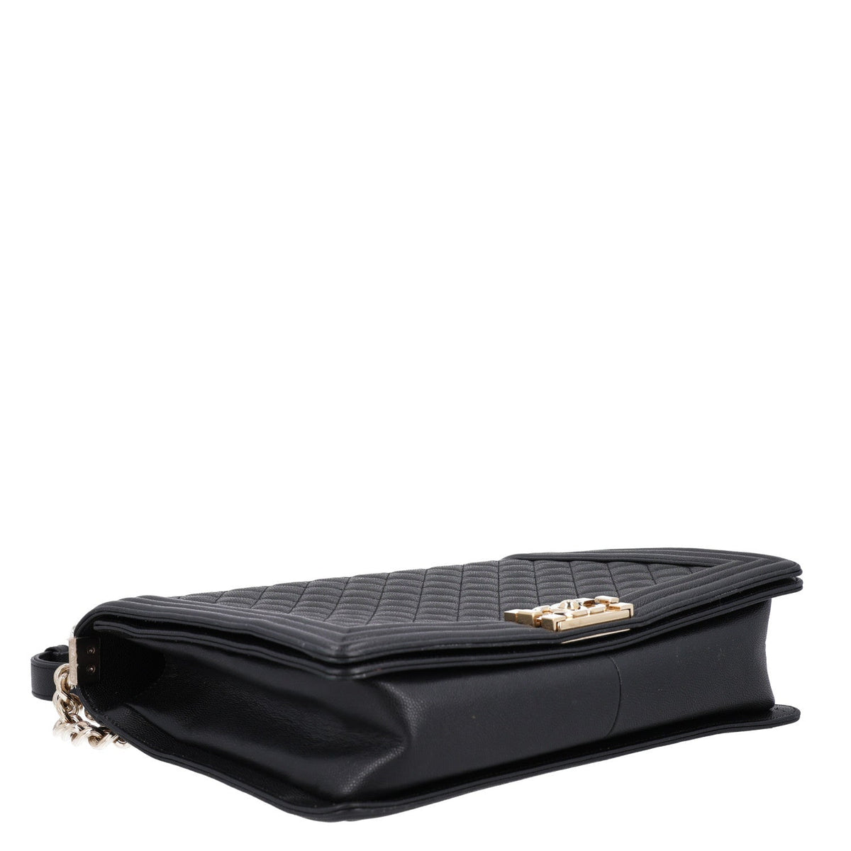 Large Quilted Caviar Flap Shoulder Bag - Black