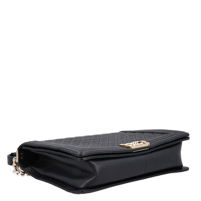 Large Quilted Caviar Flap Shoulder Bag - Black