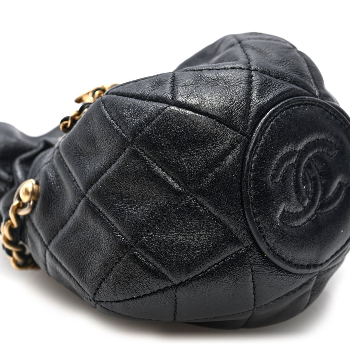 Mini Quilted Lambskin Bucket Bag - Black