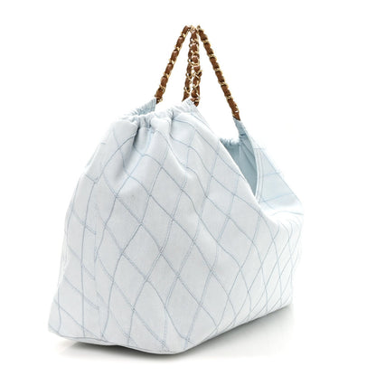 Small Quilted Calfskin Tote Bag - Light Blue
