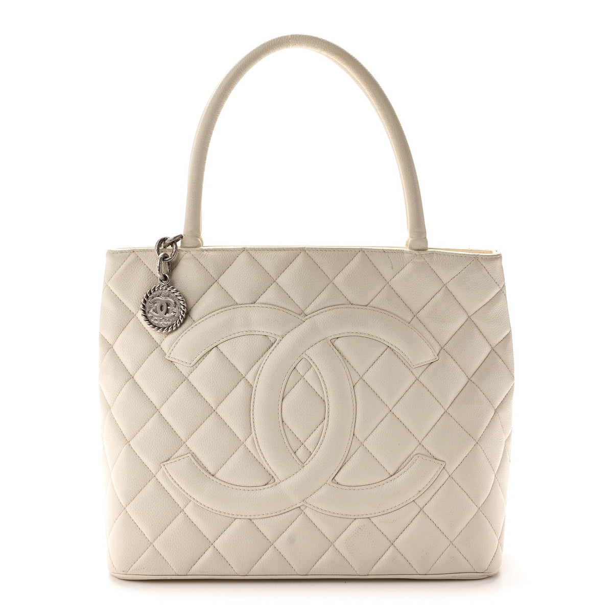 Quilted Caviar Tote Bag - White