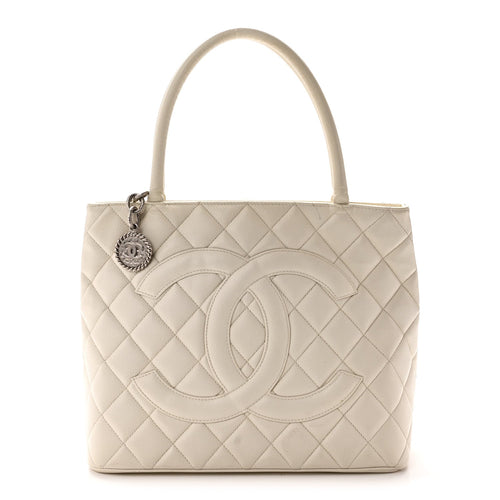 Quilted Caviar Tote Bag - White
