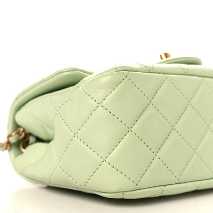 Mini Quilted Lambskin Flap Shoulder Bag - Light Green