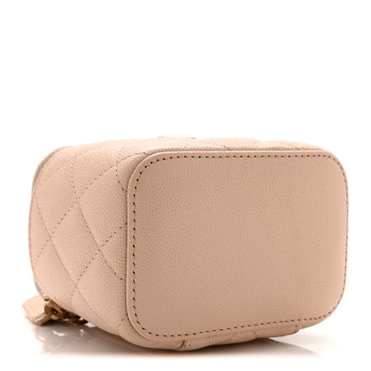Mini Quilted Caviar Handbag - Beige