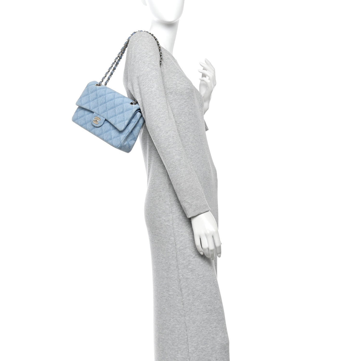 Medium Quilted Flap Shoulder Bag - Light Blue