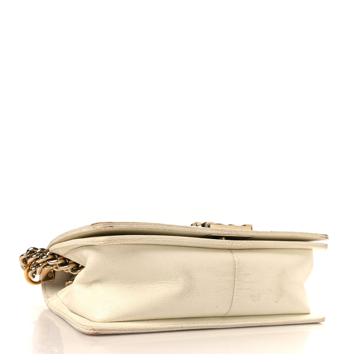 Medium Quilted Caviar Flap Shoulder Bag - White