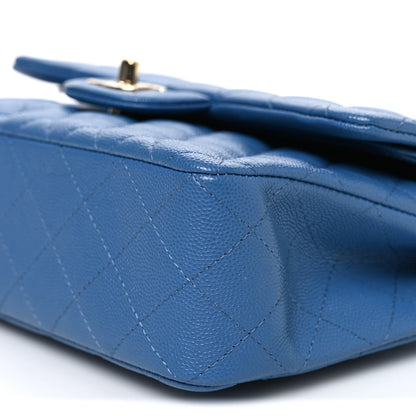 Medium Quilted Caviar Flap Shoulder Bag - Blue