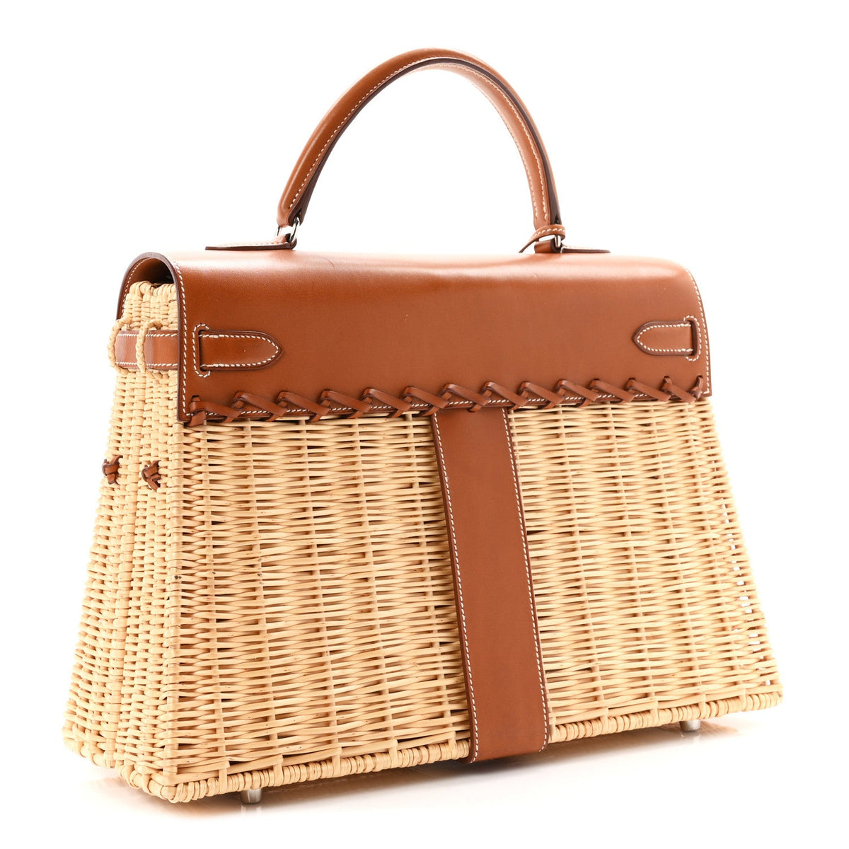 Wicker Barenia Picnic Kelly 35 Naturel F Handbag