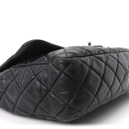 Quilted Lambskin Flap Shoulder Bag - Black