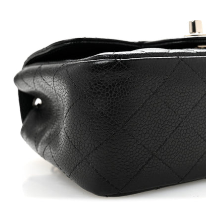 Mini Quilted Caviar Flap Shoulder Bag - Black
