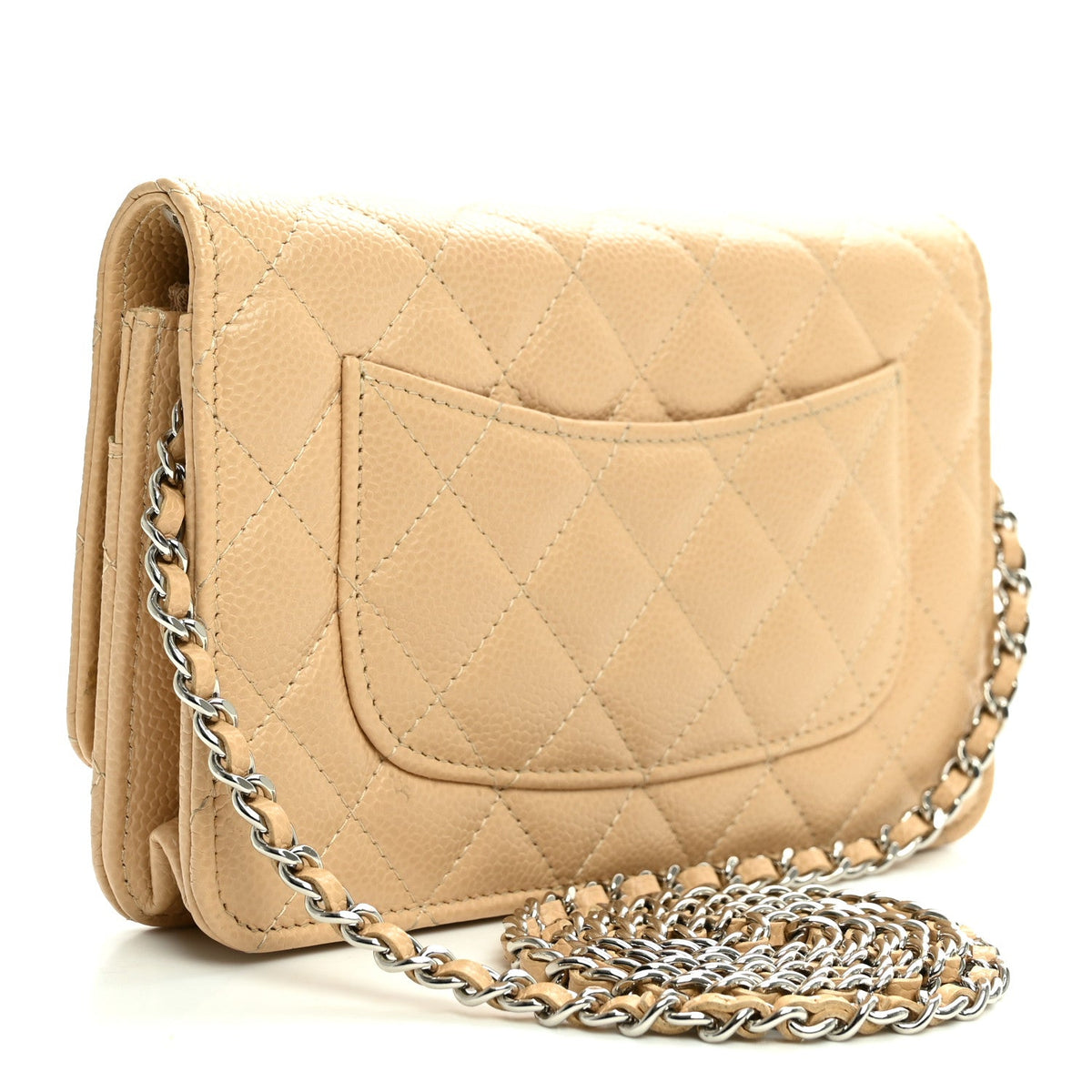Quilted Caviar Wallet Bag - Beige